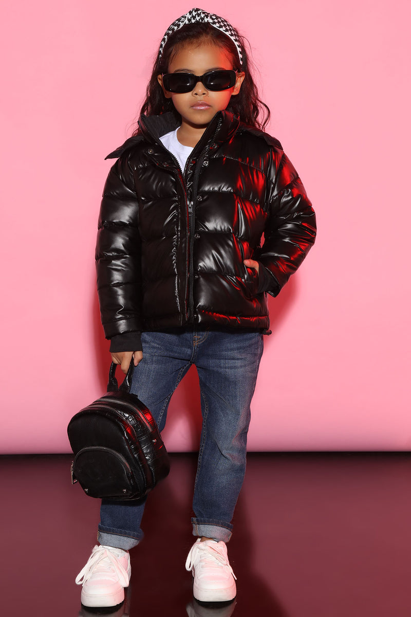 Black shiny hot sale coat kids