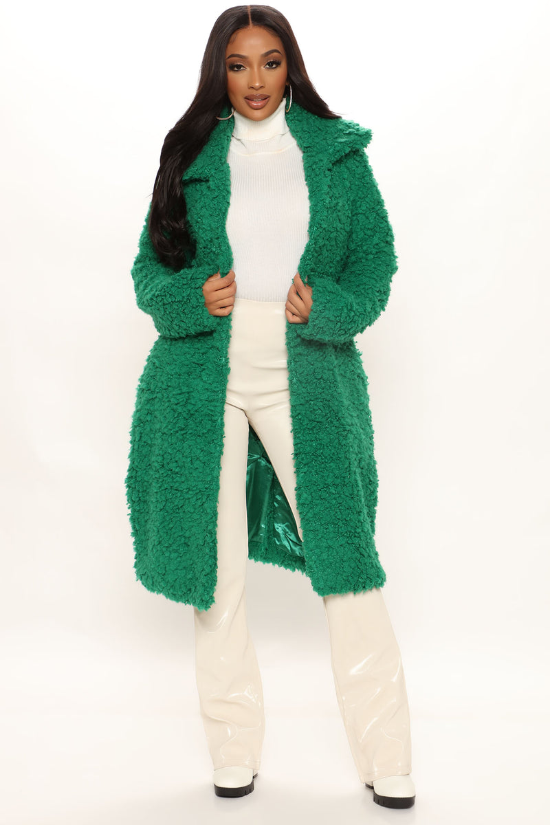 All About Me Fuzzy Coat Kelly Green Fashion Nova Jackets