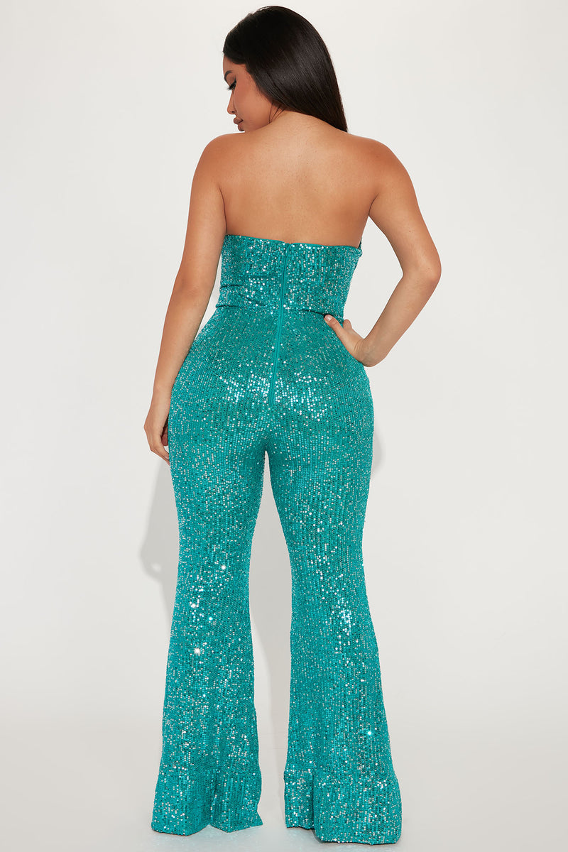 Skye Sequin Corset Jumpsuit Turquoise Fashion Nova, Jumpsuits