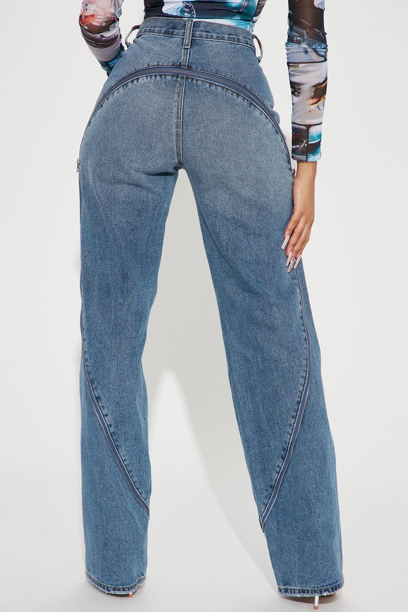 Zip Me Up Wide Leg Jeans Medium Wash