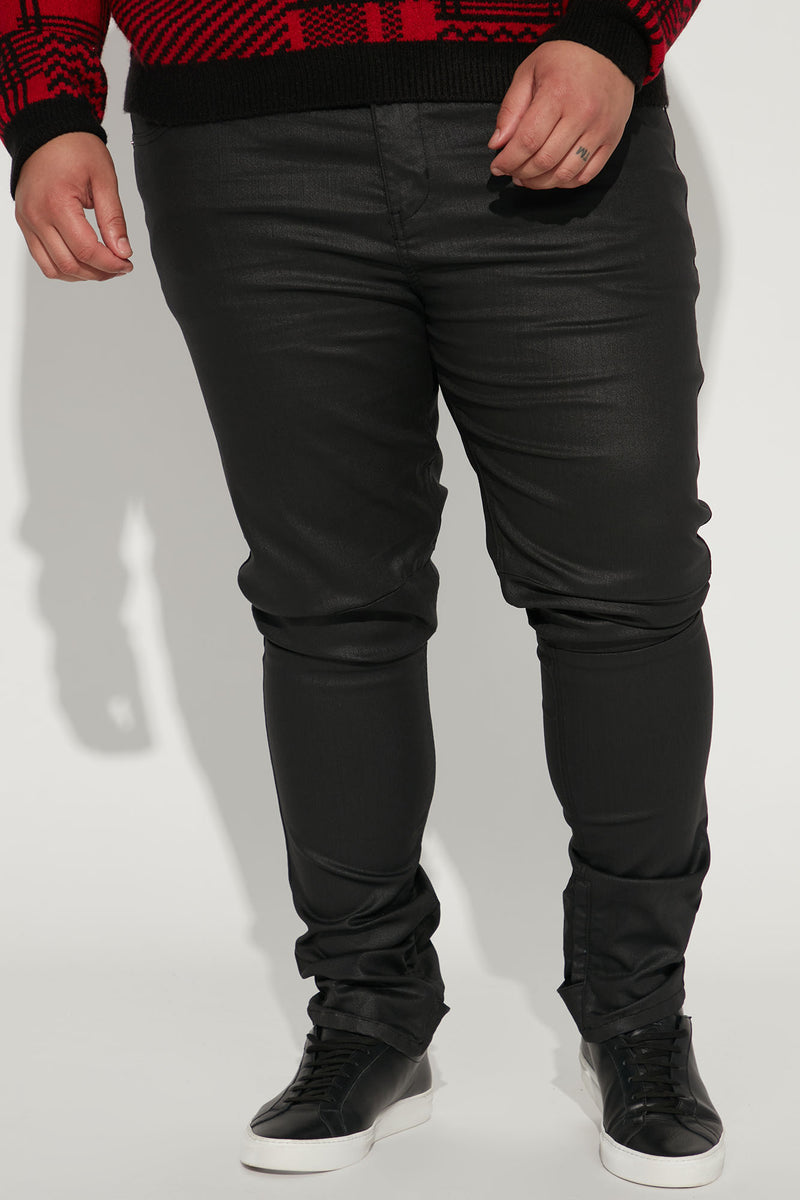 On The Line Waxed Stacked Skinny Jeans - Black