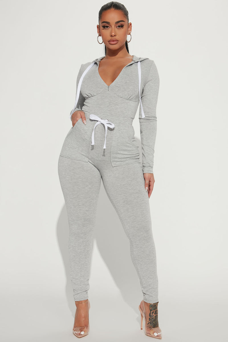 Grey long shop sleeve jumpsuit