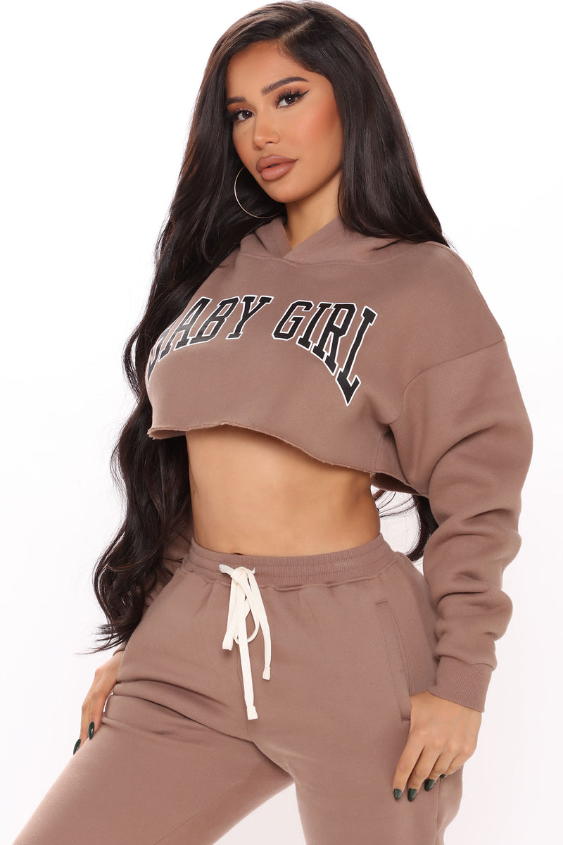 Baby Girl Cropped Hoodie Taupe