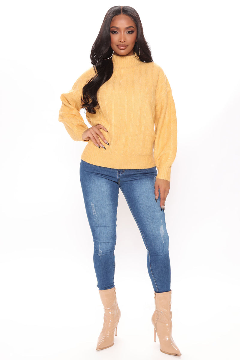 By The Fire Mock Neck Sweater Mustard Fashion Nova Sweaters