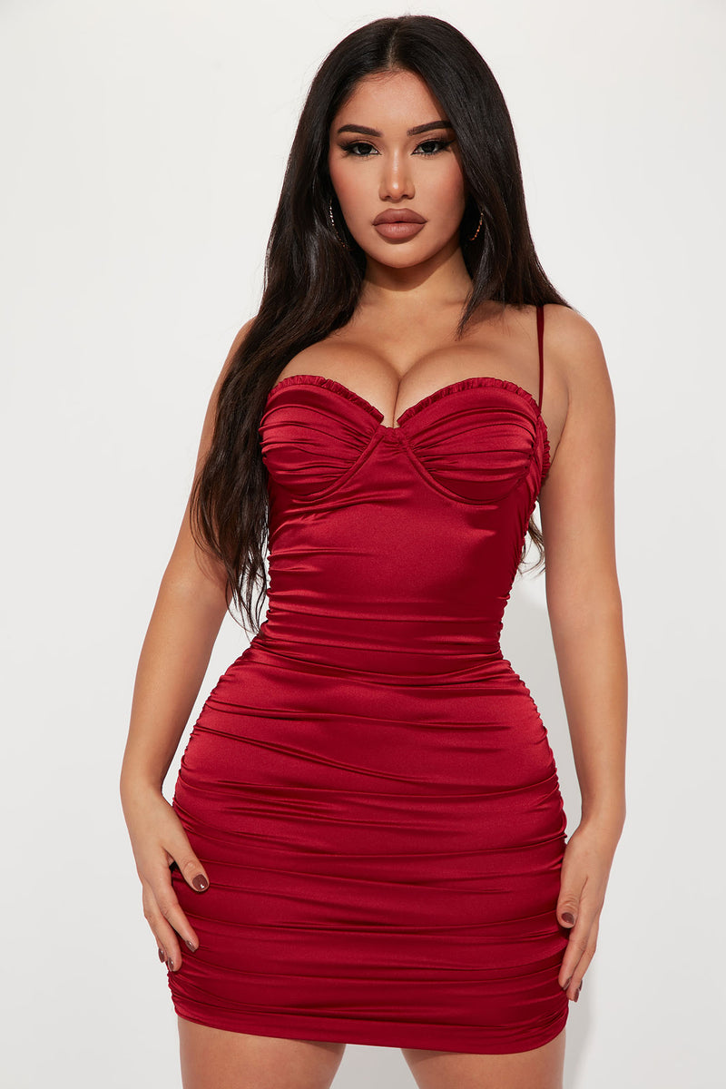 Out And About Satin Mini Dress - Red