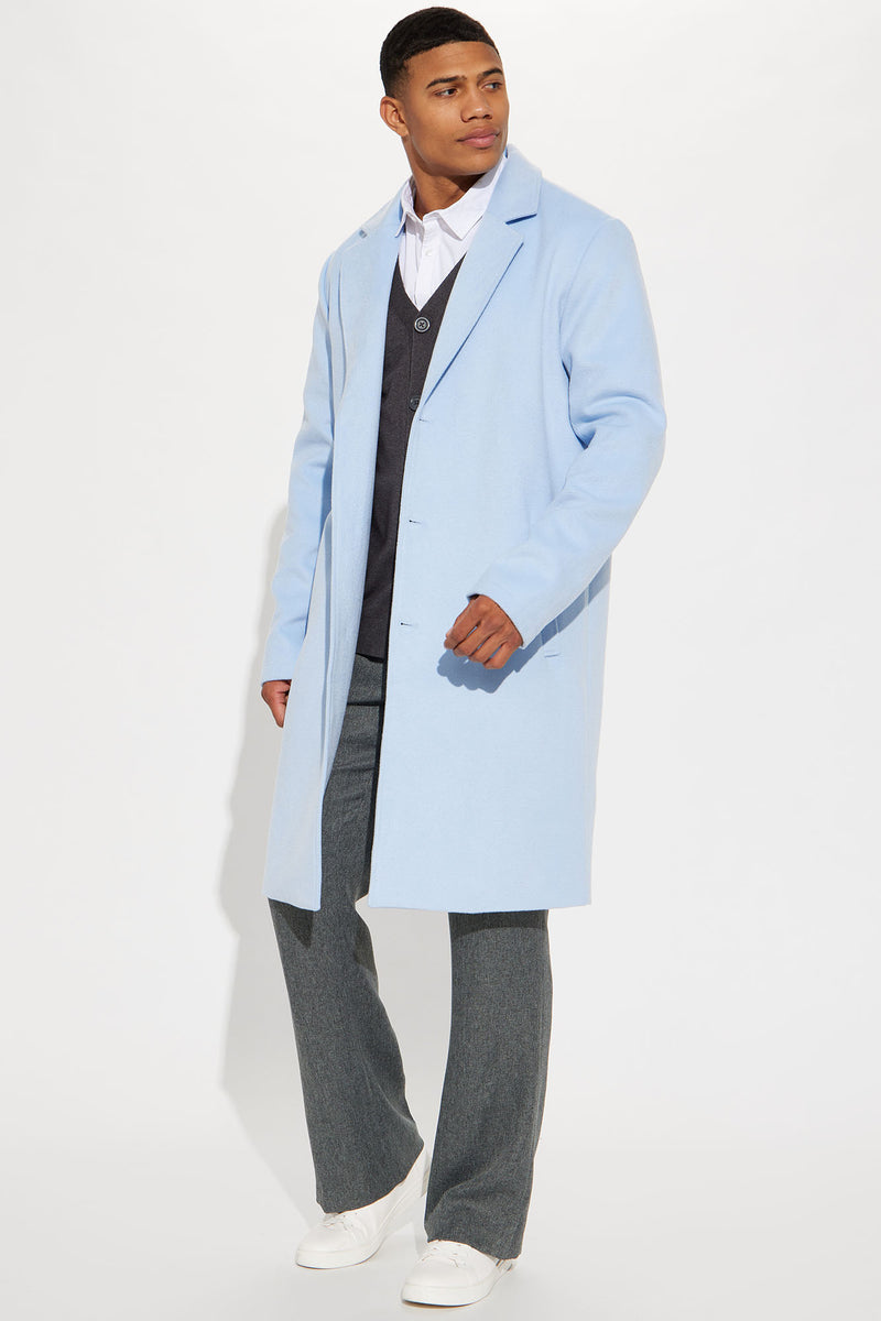 Mens blue on sale long coat