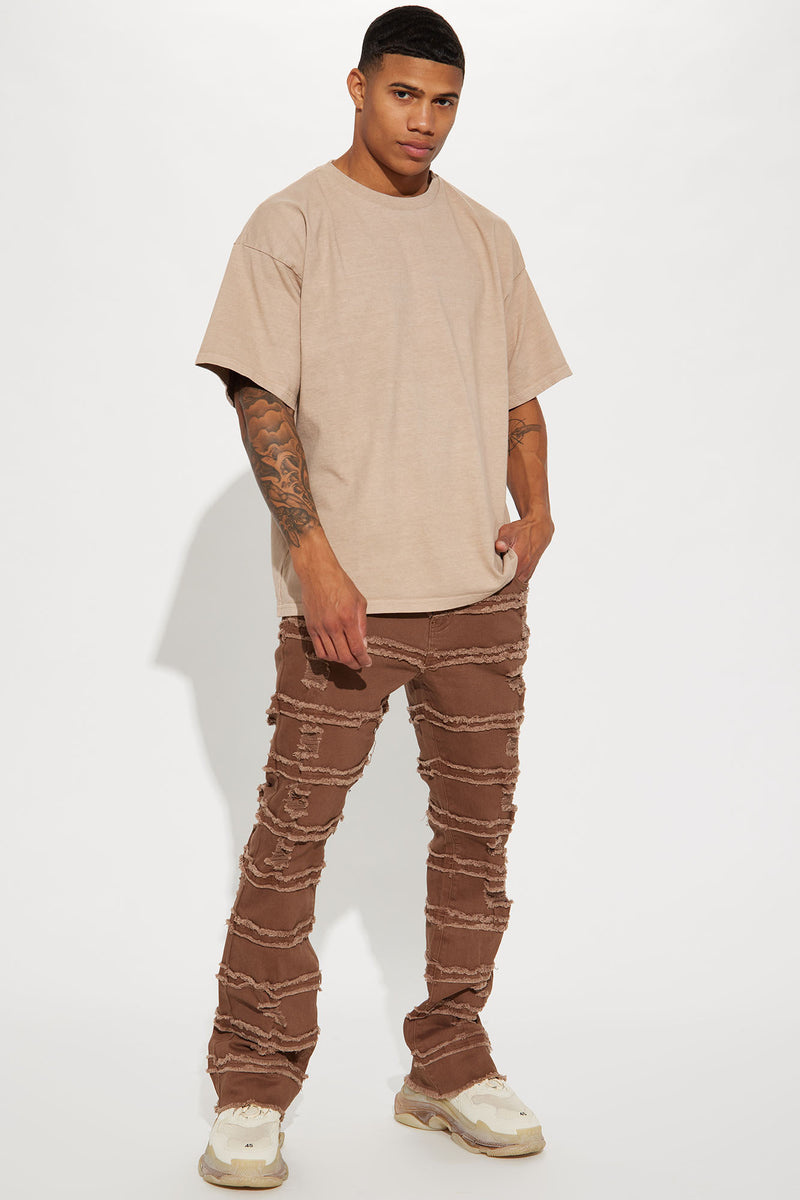 Fray Distressed Panel Pants - Chocolate