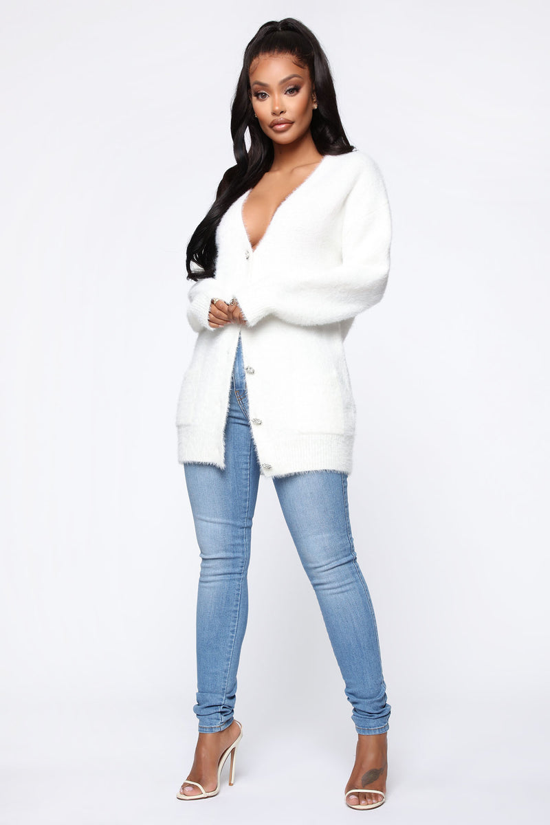 Pretty Special Fuzzy Cardigan Ivory Fashion Nova Sweaters