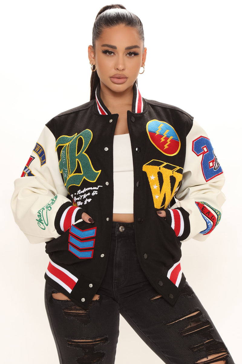 Off-White Wool and Leather Varsity Jacket - 40 Black