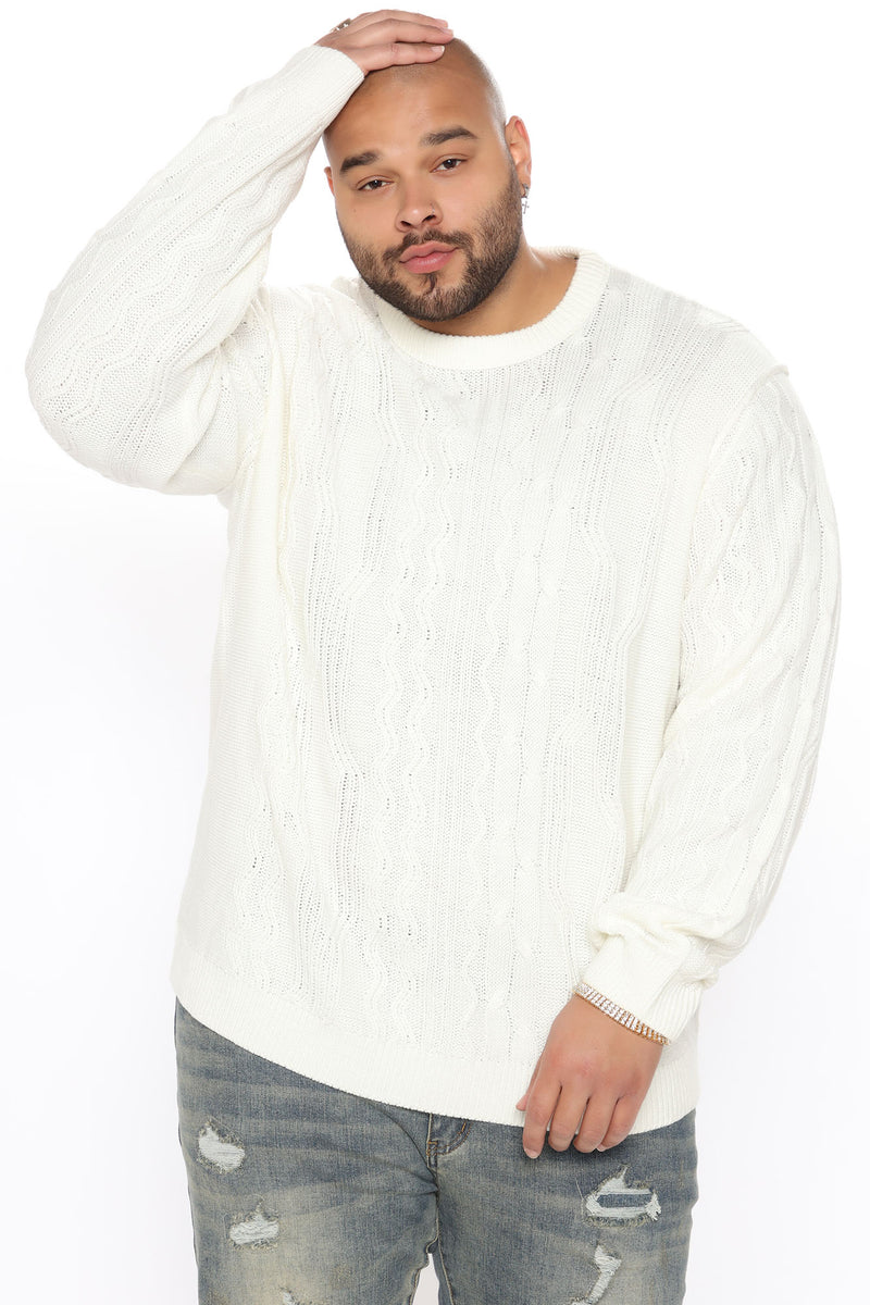 Drew Cable Knit Sweater White Fashion Nova Mens Sweaters