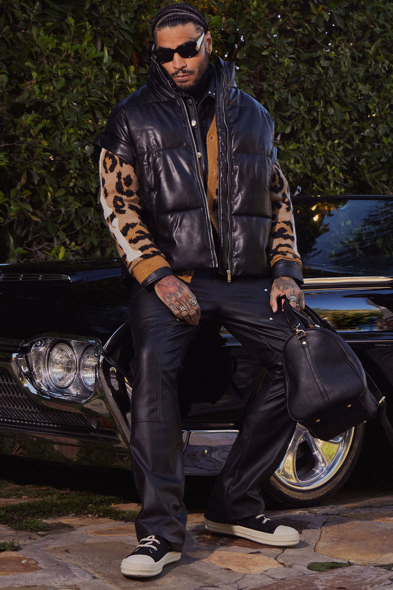 Leather puffer top vest mens