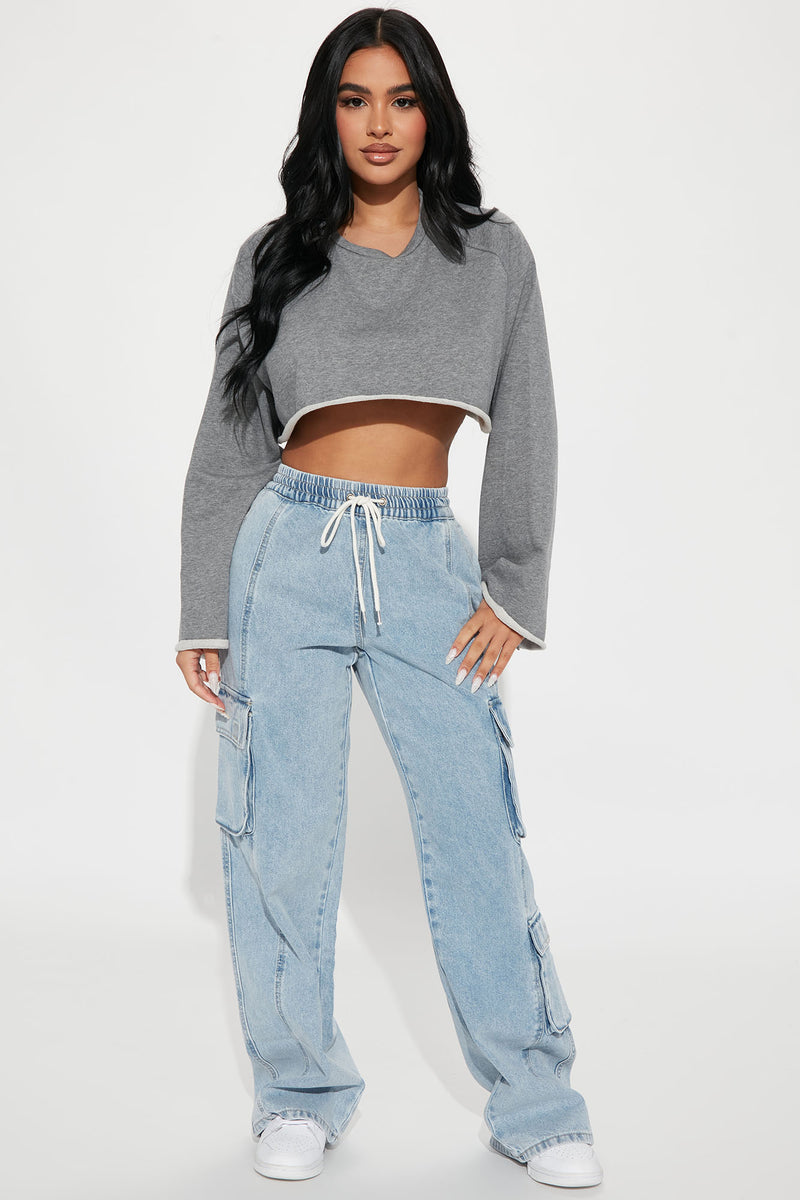 Nahal Long Sleeve Crop Top - Grey | Fashion Nova, Lounge | Fashion Nova