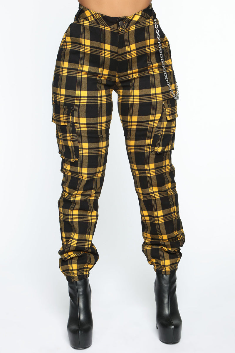 Yellow plaid joggers deals
