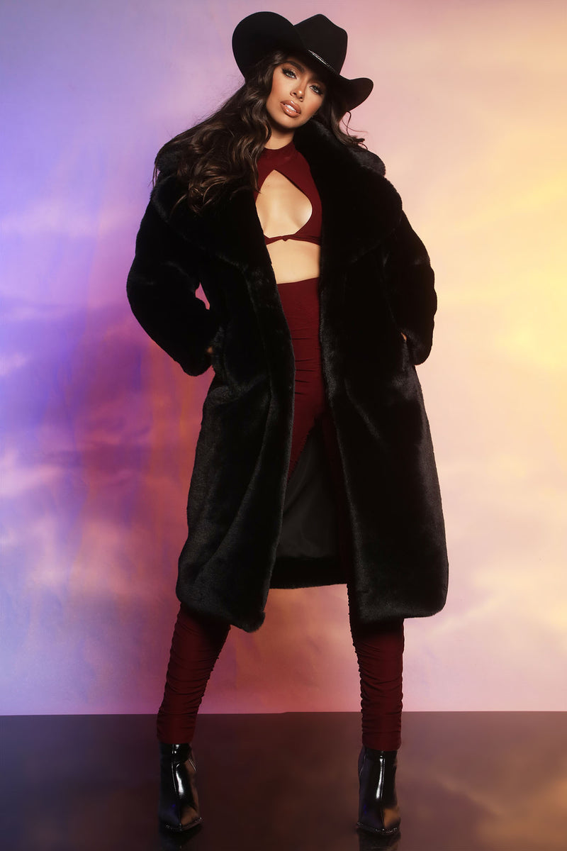 Fashion nova black cheap fur coat