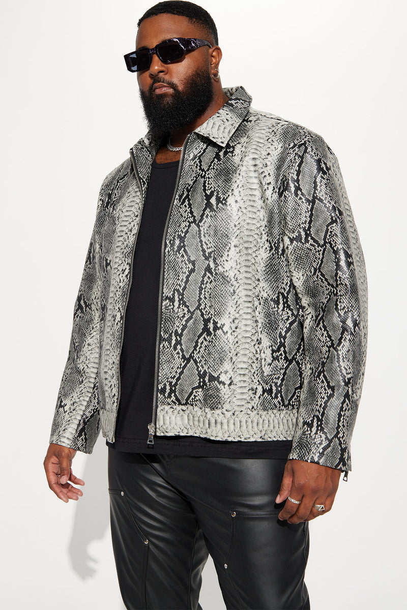 Its A Vibe Faux Leather Snake Skin Jacket Grey combo Fashion