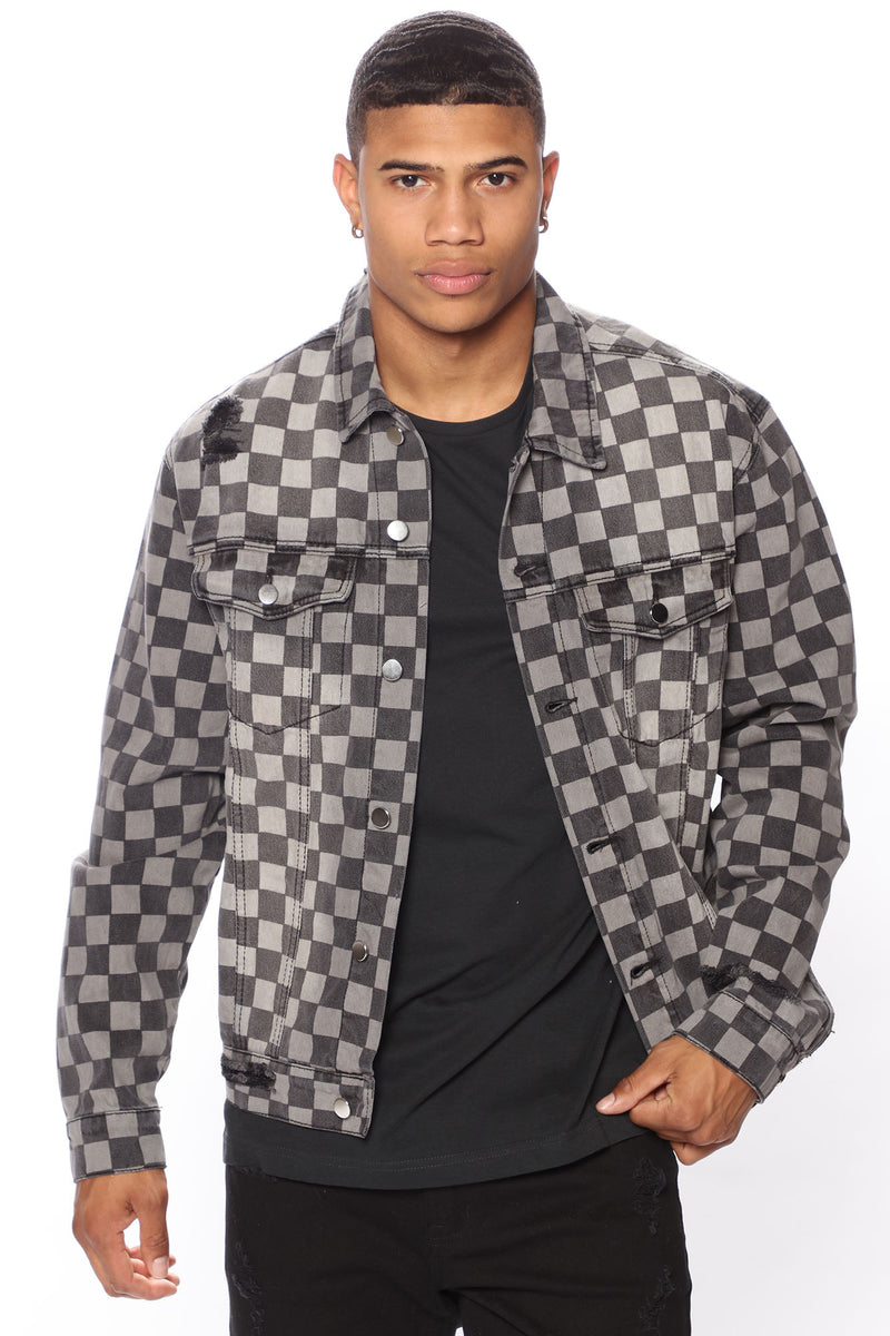 Checkered discount trucker jacket