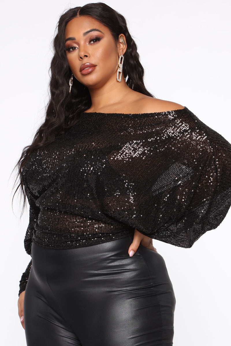 Ready For A Change Off Shoulder Sequin Top - Black | Fashion Nova, Shirts u0026  Blouses | Fashion Nova