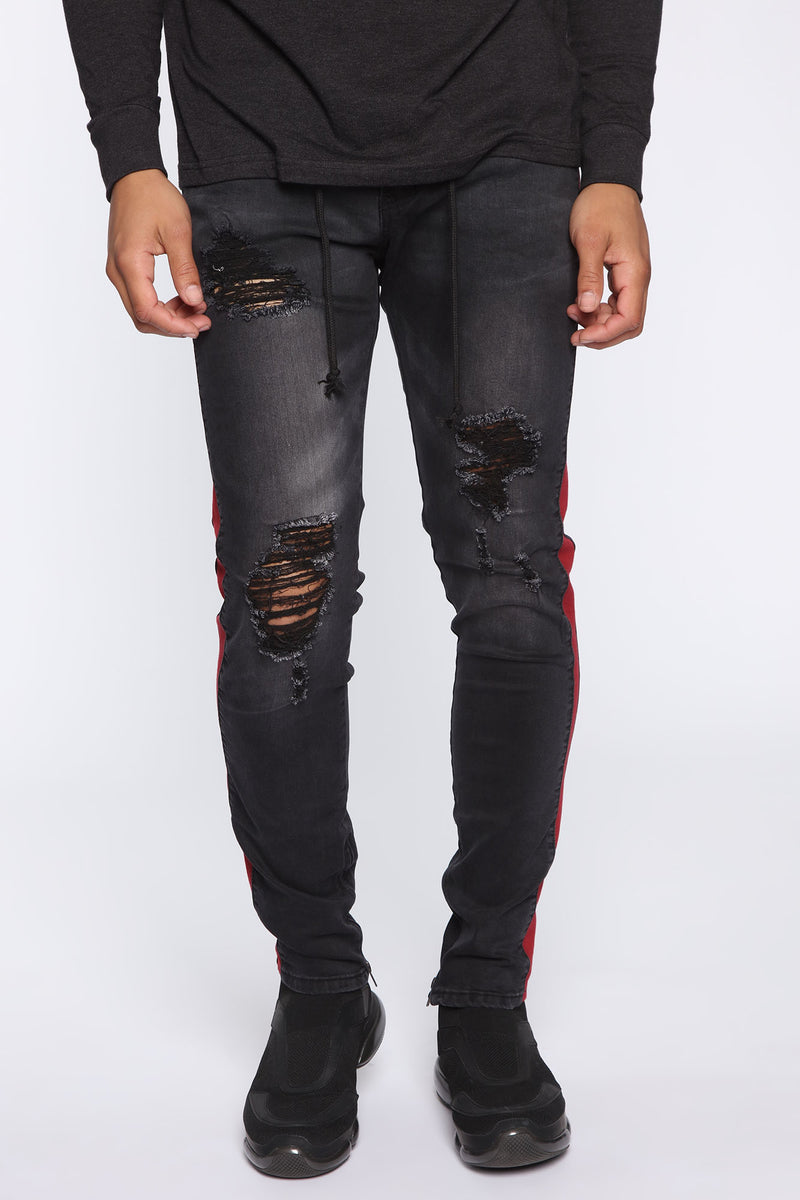 Teek Racing Stripe Skinny Jeans Black Red