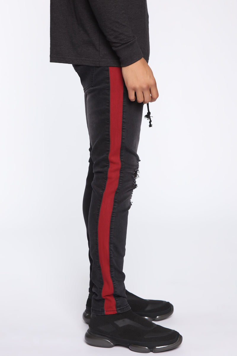 Red stripe jeans mens on sale