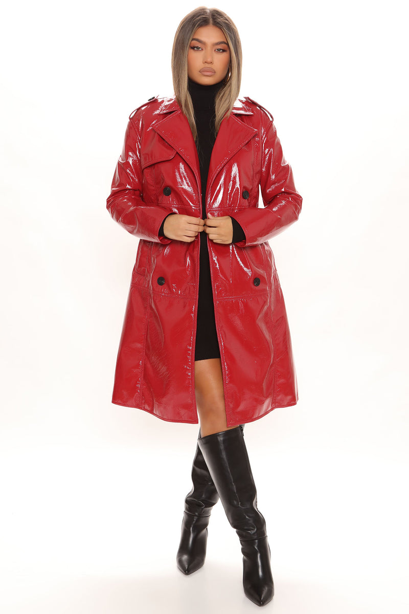 Red patent raincoat on sale