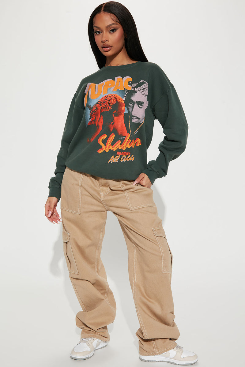 Against All Odds Washed Crew Neck Sweatshirt Green Fashion