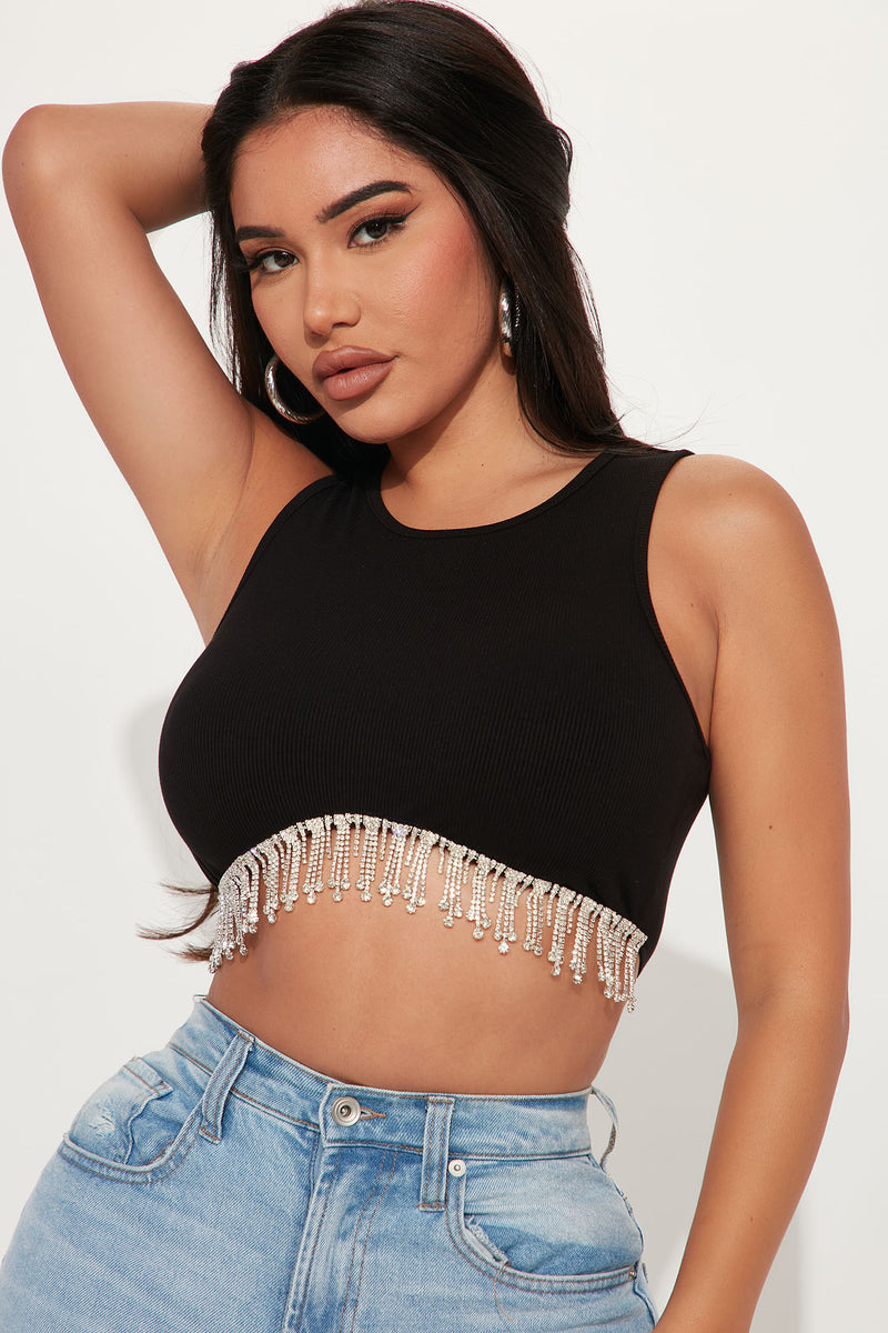 Regina Rhinestone Crop Top Black Fashion Nova, Knit Tops Fashion Nova