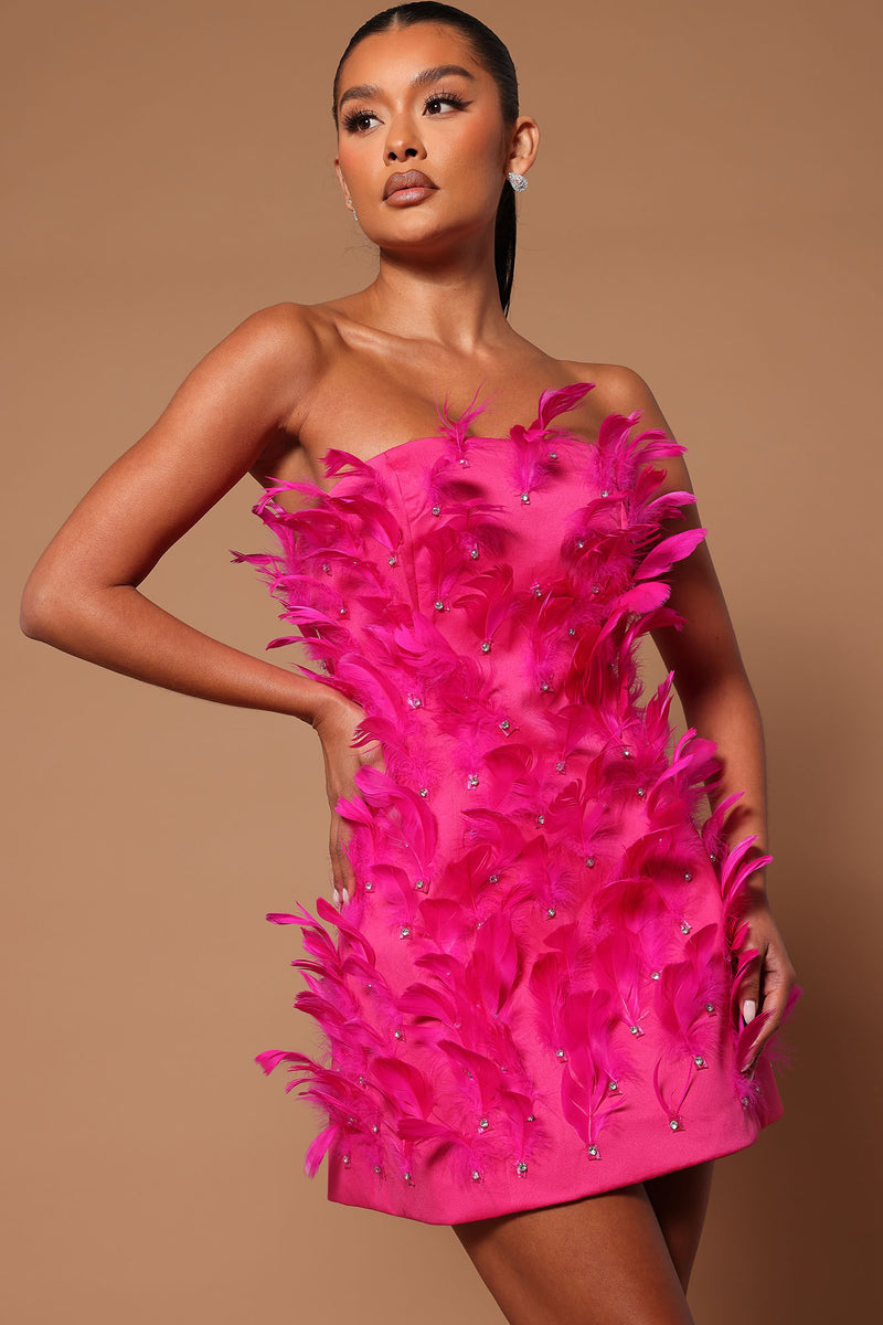 Emma Embellished Feather Dress - Hot Pink