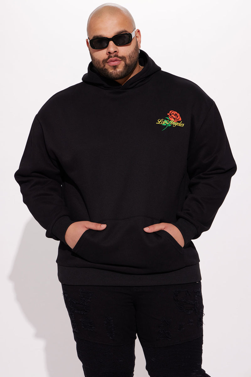 LA Rose Embroidered Hoodie Black