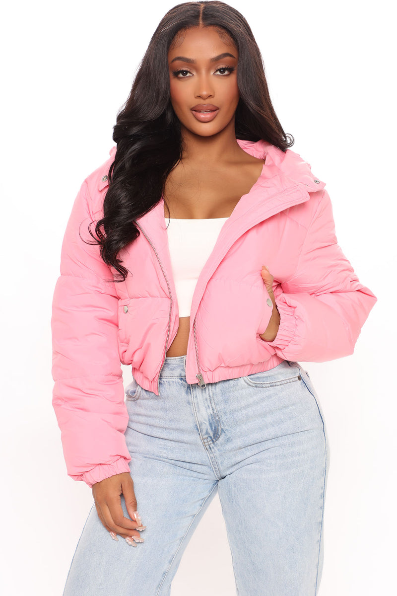 Pink cropped puffer 2025 jacket