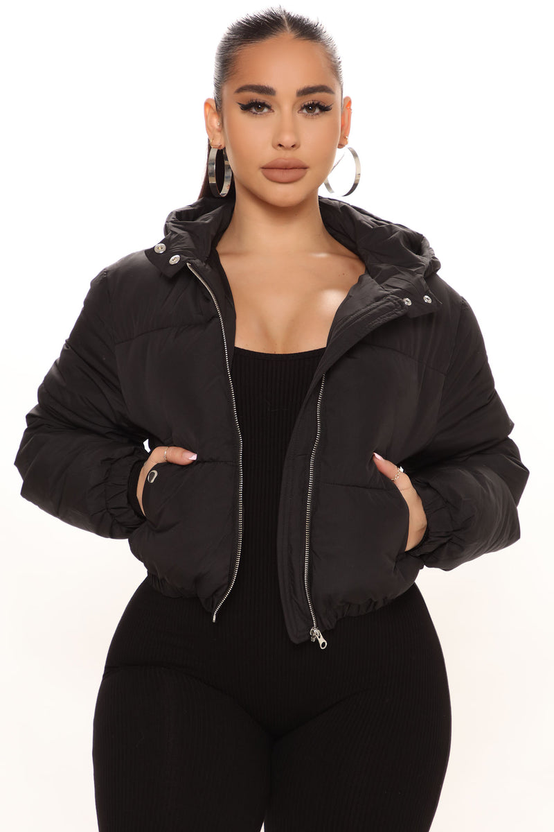 Puffer jacket sales black cropped