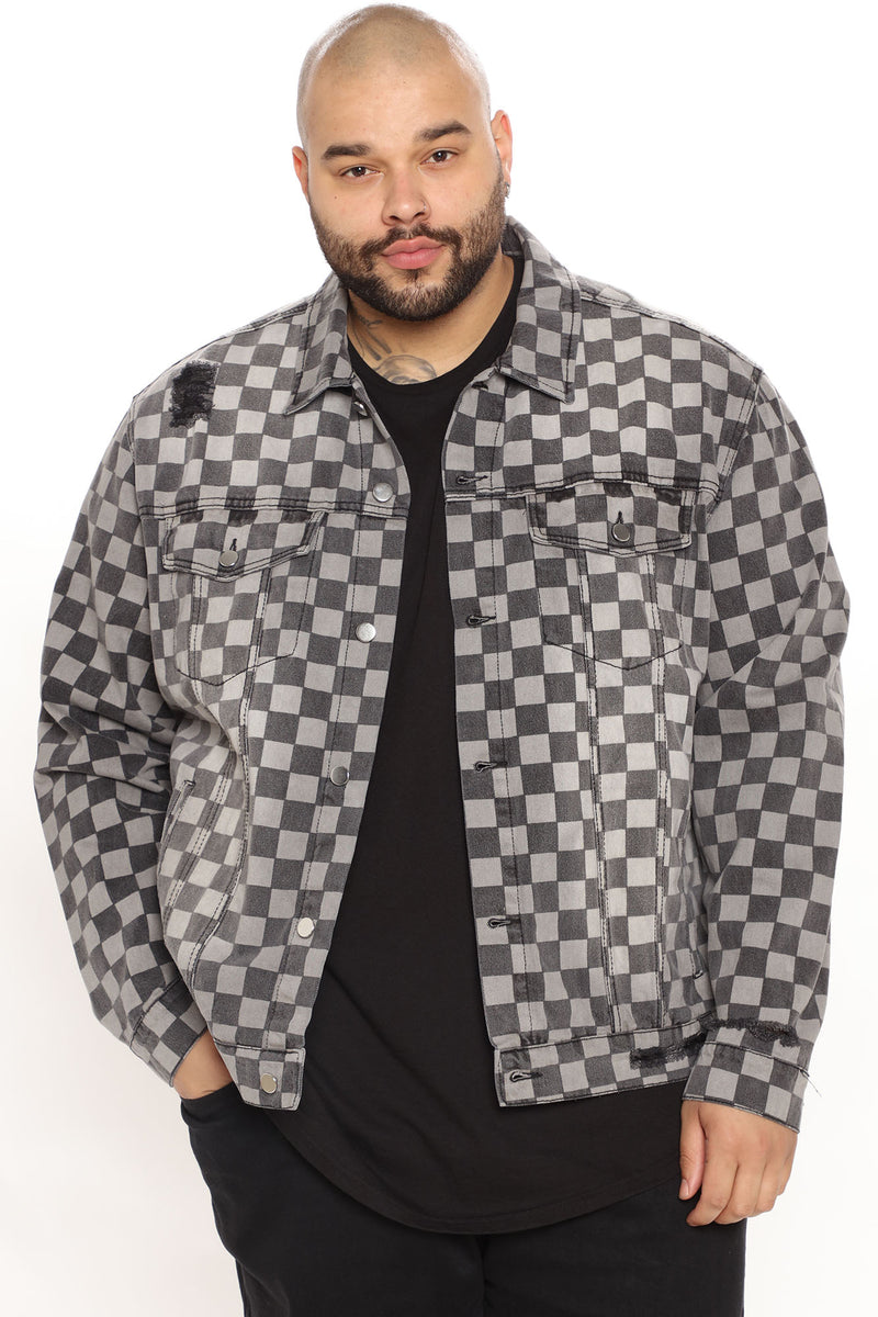 Checkerboard jean jacket deals