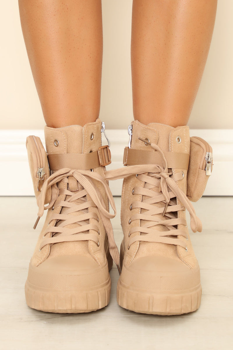 Daily Money Moves Lace Up Booties Nude