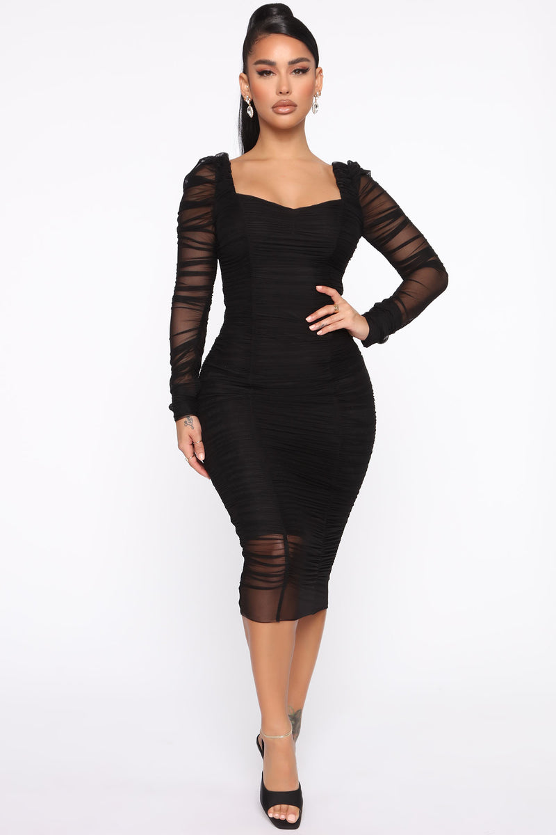 Long sleeve black dress fashion nova sales