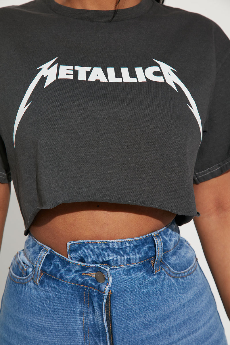 Metallica Washed Crop Top Black Wash