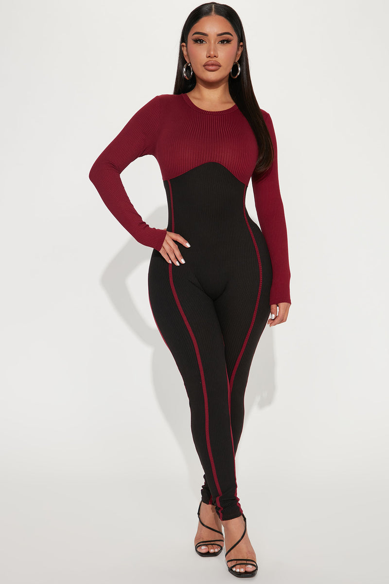 Fashion nova sale burgundy jumpsuit