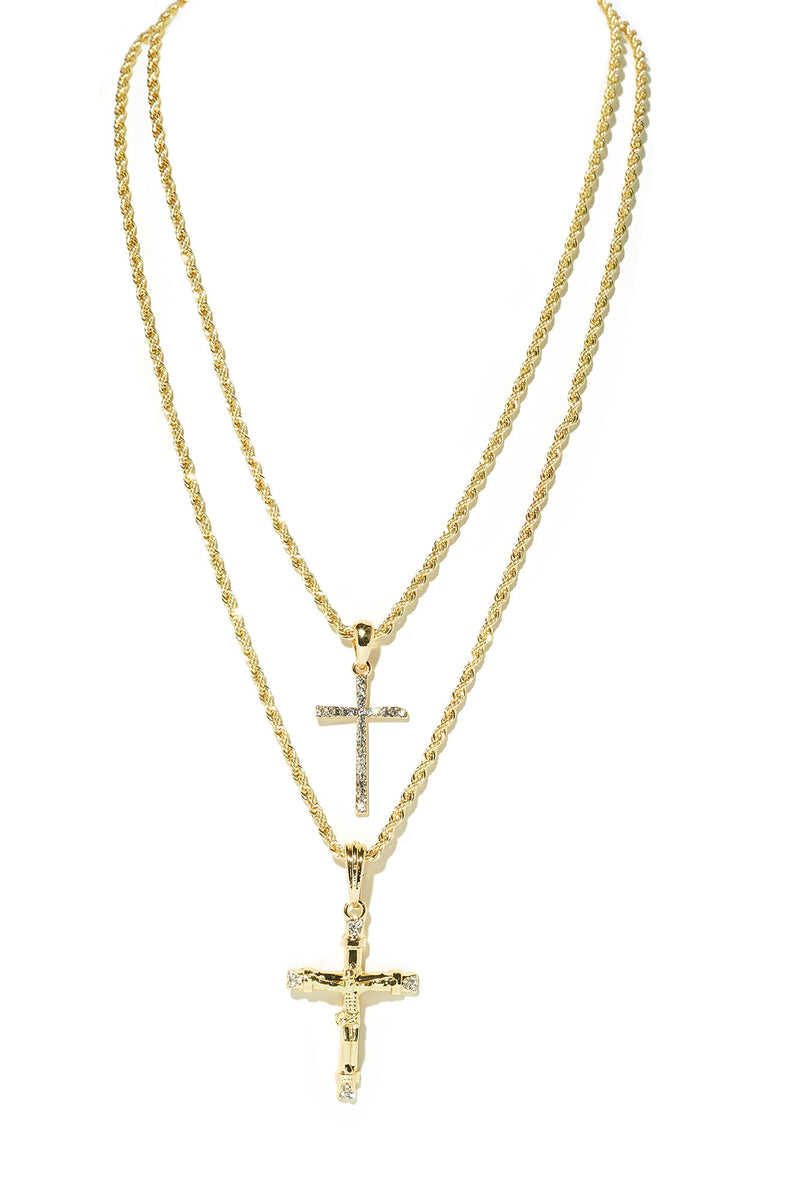Classic Holy Cross Pendant 2 Piece Chain Necklace - Gold | Fashion Nova,  Mens Jewelry | Fashion Nova