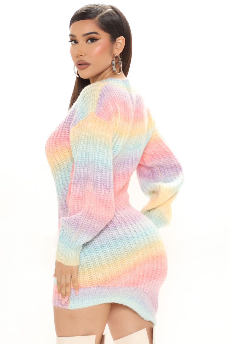 Taste The Rainbow Sweater Dress Pink combo