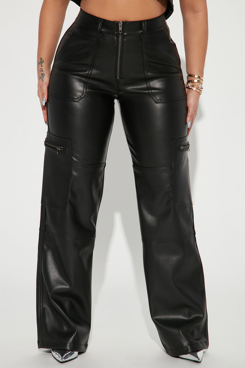 Studio City Straight Leg Faux Leather Pant - Black, Fashion Nova, Pants