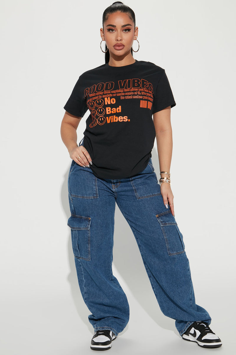 No Bad Vibes Smiley T Shirt Black Fashion Nova Screens Tops