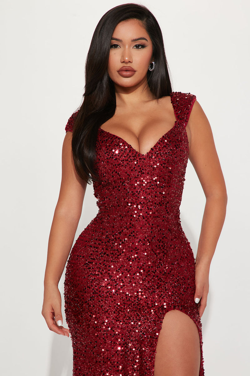 Fashion nova burgundy sequin dress hot sale