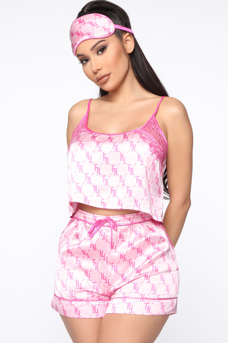 In Your FN Dreams Satin PJ 3 Piece Set Pink Fashion Nova