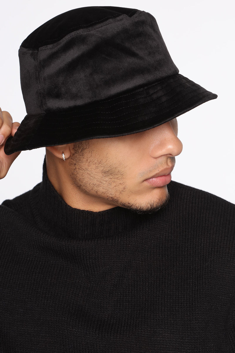 Black velvet bucket hat sales