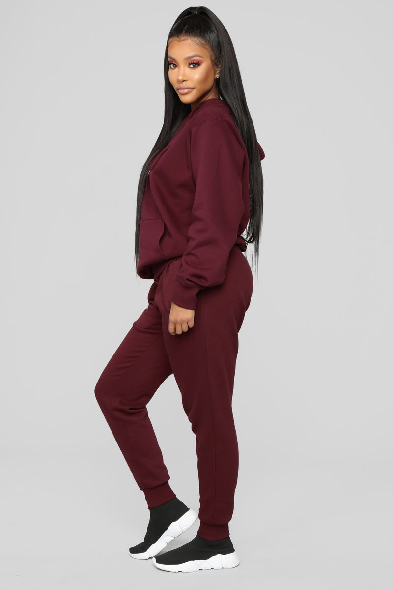 Burgundy joggers womens hot sale