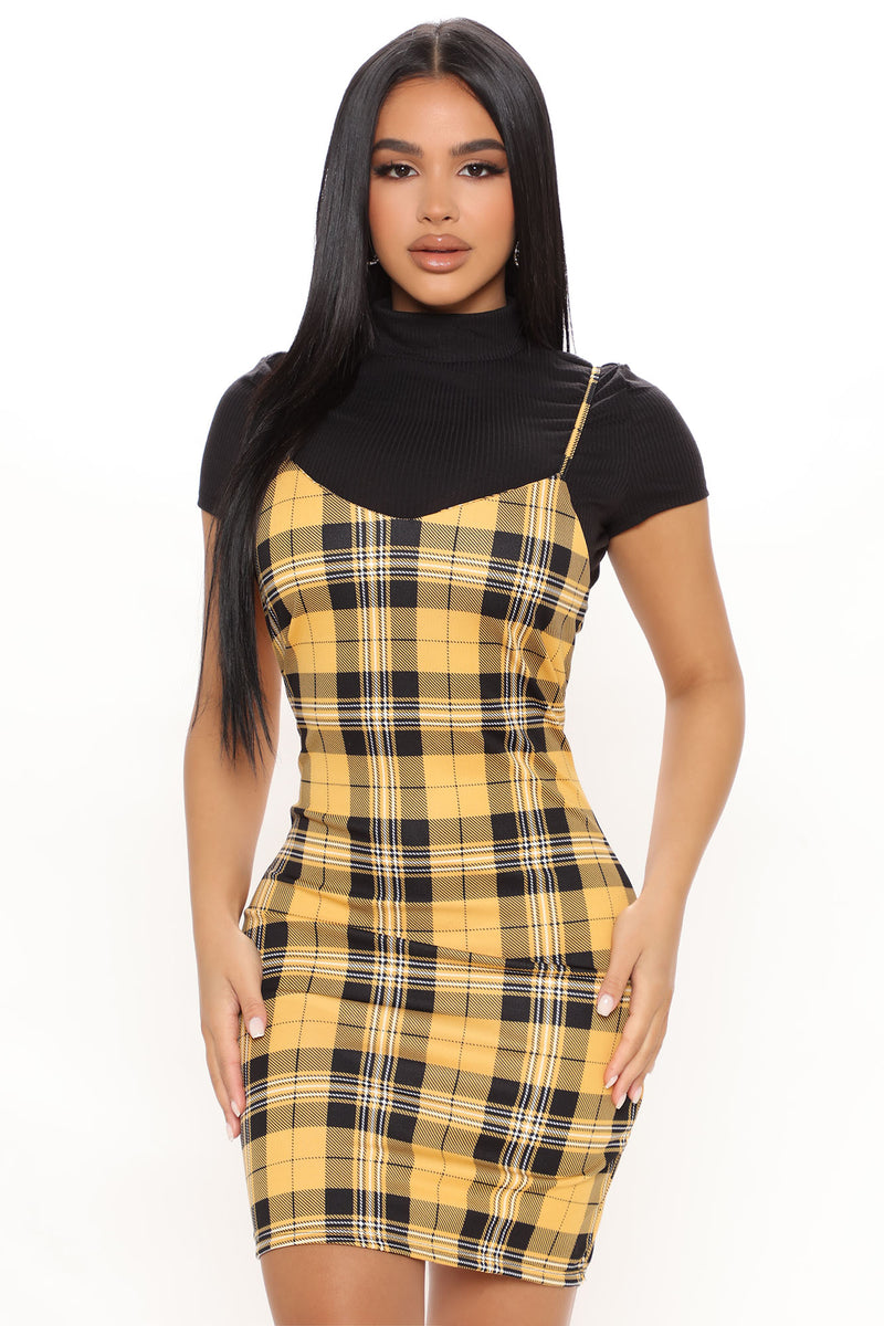Take Notes Plaid Dress Set Yellow combo Fashion Nova Dresses