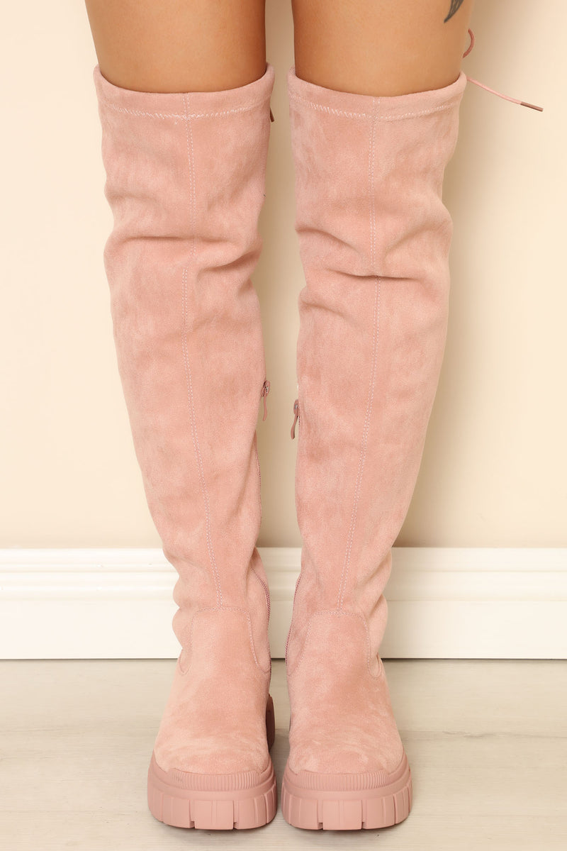 Make You Wait Over The Knee Boots Blush