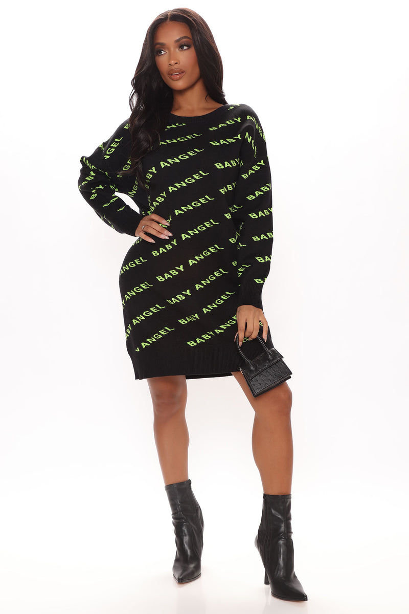 Angel Baby Sweater Mini Dress Black Green