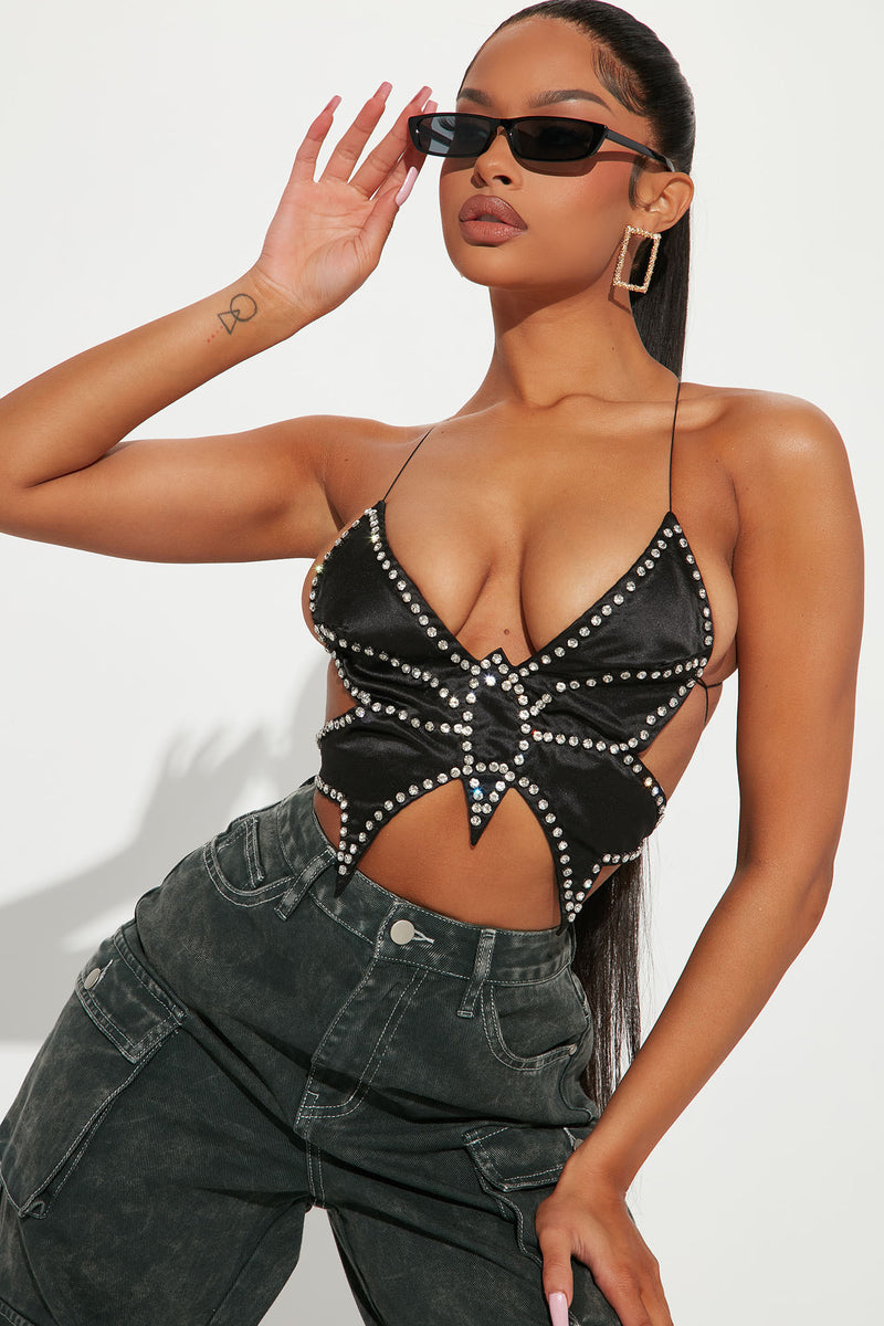 Wildin' Out Satin Butterfly Top - Black