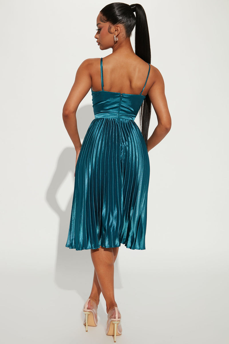 Nathaline Satin Midi Dress Teal