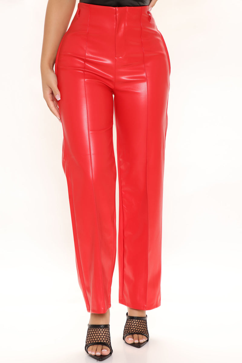 Red leather pants fashion sale nova