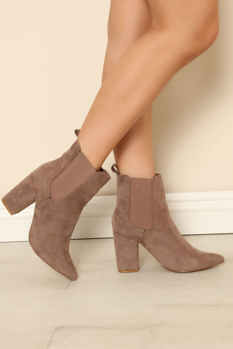 Taupe block heel booties on sale